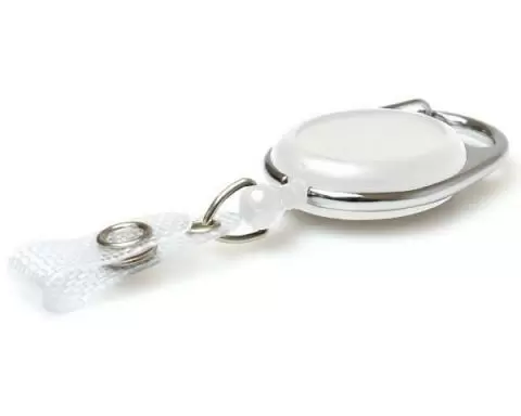 White Carabiner ID Badge Reels with Recess & Strap Clips
